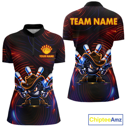 Funny Neon Bowling Jersey For Women Custom Bowling Shirt Polo & Quarter Zip, Bowling Team Outfit TDM6149