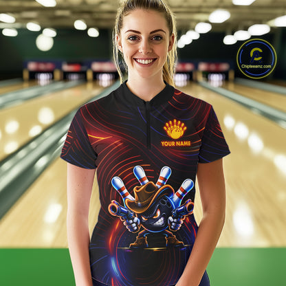 Funny Neon Bowling Jersey For Women Custom Bowling Shirt Polo & Quarter Zip, Bowling Team Outfit TDM6149