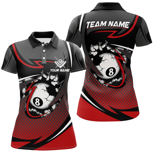 Funny 8 Ball Pool Red Billiard Jerseys For Women Custom Polo Shirts Team League Billiard Shirts TDM1501