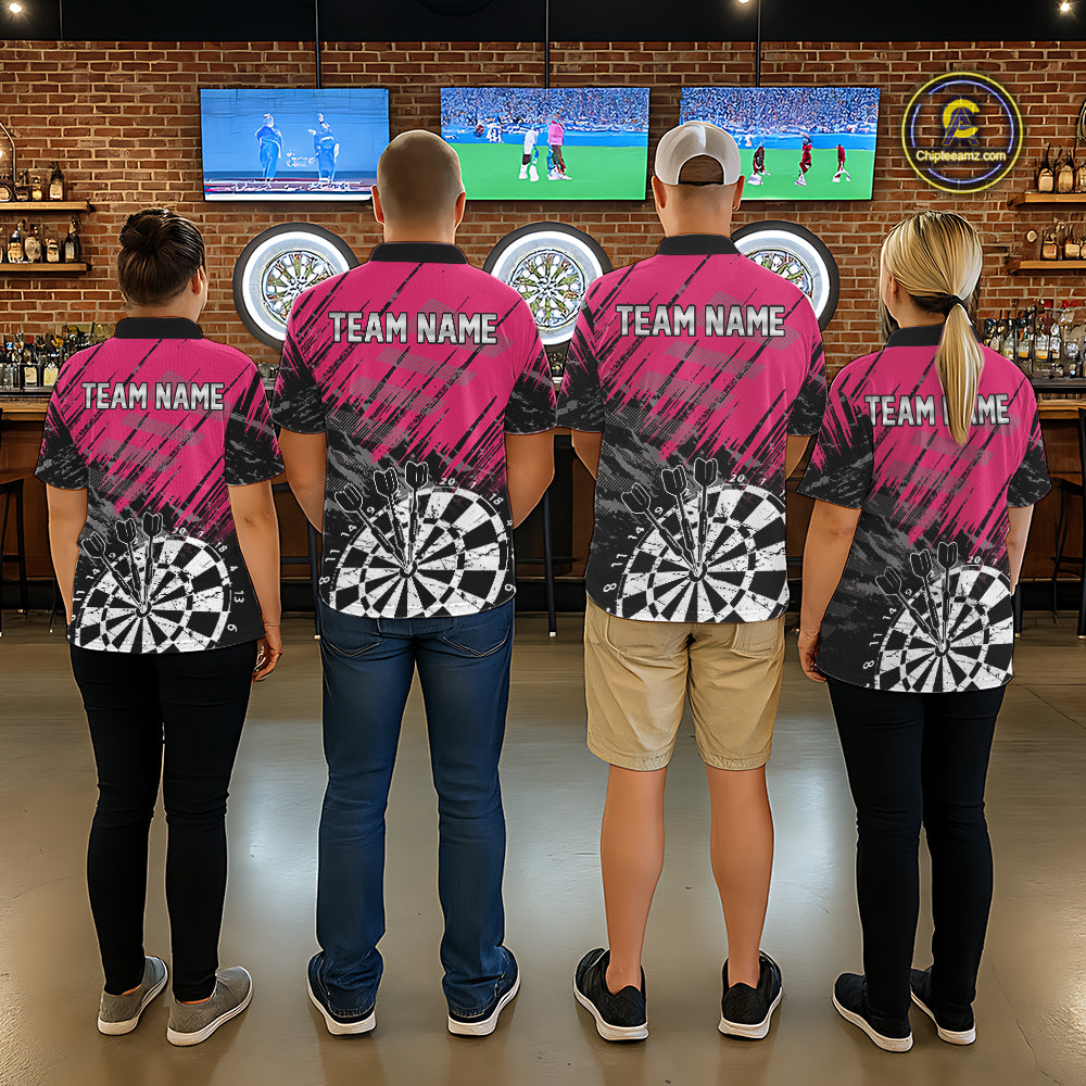 Pink Black Grunge Dart Shirts For Women Custom Dart Jersey With Pocket Option TDM6381