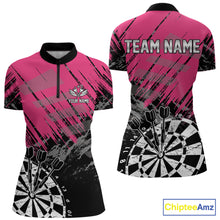 Load image into Gallery viewer, Pink Black Grunge Dart Shirts For Women Custom Dart Jersey With Pocket Option TDM6381