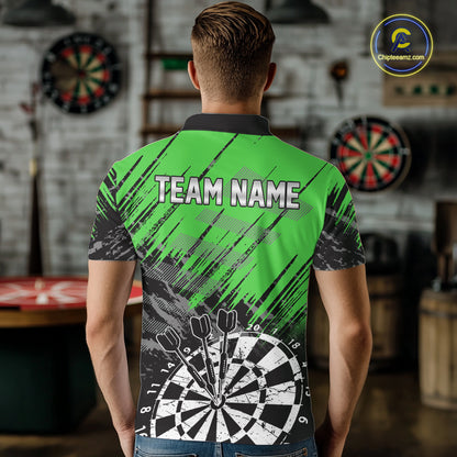 Green Black Grunge Dart Shirts For Men Custom Dart Jersey With Pocket Option TDM6382