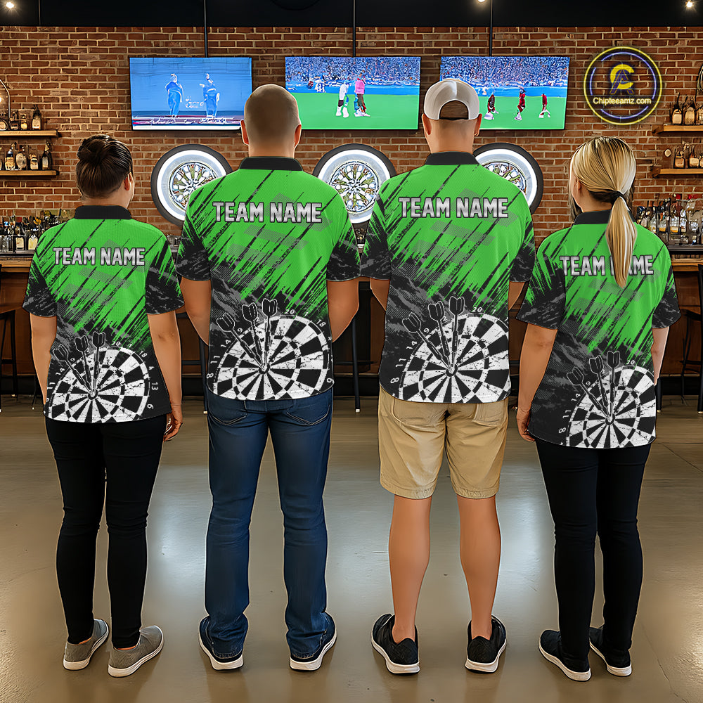 Green Black Grunge Dart Shirts For Women Custom Dart Jersey With Pocket Option TDM6382