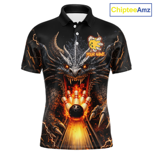 Personalized Dragon Bowling Jersey For Men Custom Fire Bowling League Team Shirt Polo & 1/4 Zip TDM6386