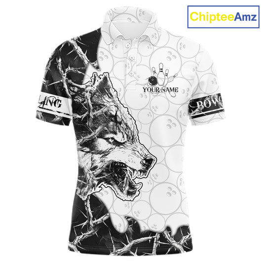White Black Thorny Camo Wolf Bowling Shirt For Men Custom Bowling Team Jersey Polo & 1/4 Zip TDM6390