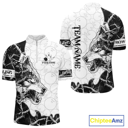 White Black Thorny Camo Wolf Bowling Shirt For Men Custom Bowling Team Jersey Polo & 1/4 Zip TDM6390