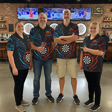 Load image into Gallery viewer, Blue And Red Custom Dragon Fire Darts Shirts For Men, Darts League Team Jersey Polo &amp; Quarter Zip TDM6576