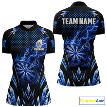 Load image into Gallery viewer, Personalized Blue Flame Lightning Icy Darts Shirt For Women, Darts Team Jersey Polo &amp; Quarter Zip TDM6578