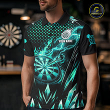Load image into Gallery viewer, Customized Turquoise Flame Lightning Icy Darts Shirt For Men, Darts Team Jersey Polo &amp; Quarter Zip TDM6579