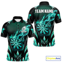 Load image into Gallery viewer, Customized Turquoise Flame Lightning Icy Darts Shirt For Men, Darts Team Jersey Polo &amp; Quarter Zip TDM6579