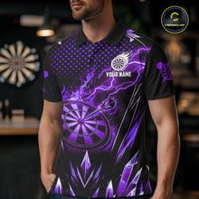 Load image into Gallery viewer, Personalized Purple Flame Lightning Icy Darts Shirt For Men, Darts Team Jersey Polo &amp; Quarter Zip TDM6580