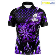 Load image into Gallery viewer, Personalized Purple Flame Lightning Icy Darts Shirt For Men, Darts Team Jersey Polo &amp; Quarter Zip TDM6580