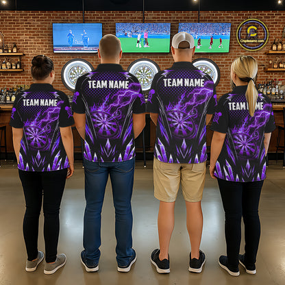 Personalized Purple Flame Lightning Icy Darts Shirt For Women, Darts Team Jersey Polo & Quarter Zip TDM6580
