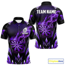 Load image into Gallery viewer, Personalized Purple Flame Lightning Icy Darts Shirt For Men, Darts Team Jersey Polo &amp; Quarter Zip TDM6580