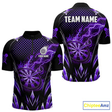Load image into Gallery viewer, Personalized Purple Flame Lightning Icy Darts Shirt For Men, Darts Team Jersey Polo &amp; Quarter Zip TDM6580