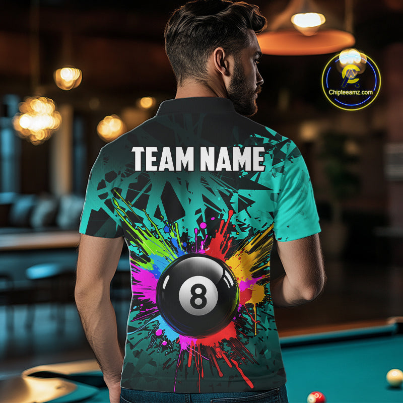 Colorful 8 Ball Pool Billiard Jersey For Men Custom Billiard Team Shirts Polo & 1/4 Zip | Turquoise TDM6581