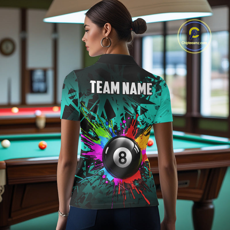 Colorful 8 Ball Pool Billiard Jersey For Women Custom Billiard Team Shirts Polo & 1/4 Zip | Turquoise TDM6581