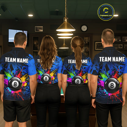 Colorful 8 Ball Pool Billiard Jersey For Women Custom Billiard Team Shirts Polo & Quarter Zip | Blue TDM6582