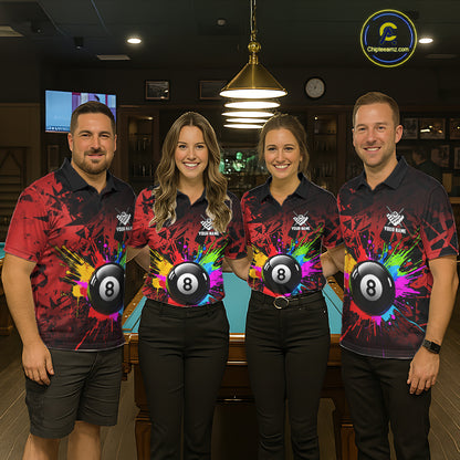 Colorful 8 Ball Pool Billiard Jersey For Women Custom Billiard Team Shirts Polo & Quarter Zip | Red TDM6583