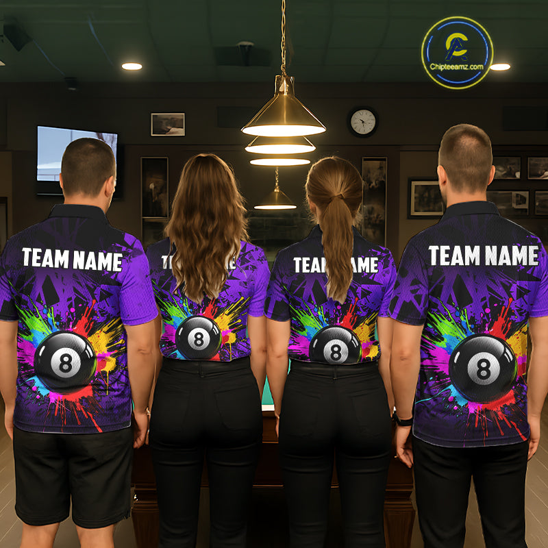 Colorful 8 Ball Pool Billiard Jersey For Women Custom Billiard Team Shirts Polo & Quarter Zip | Purple TDM6584