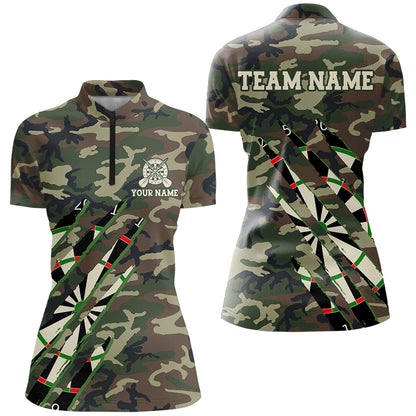 Military Green Camo Custom Women Darts Polo & Quarter-Zip Shirts, Personalized Army Darts Team Shirts TDM2559