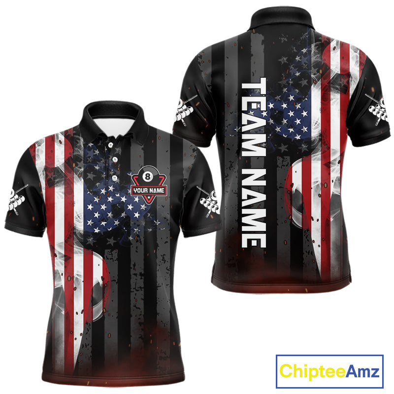 Personalized American Flag 8 Ball Billiard Shirt For Men, Patriotic Pool Team Jersey Polo, 1/4 Zip TDM4844