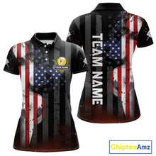 Load image into Gallery viewer, Personalized Vintage Smoke US Flag Billiard Shirts For Women, 9 Ball Pool Patriotic Billiard Jersey TDM4845