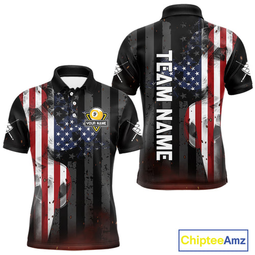 Personalized Vintage Smoke US Flag Billiard Shirts For Men, 9 Ball Pool Patriotic Billiard Jersey TDM4845