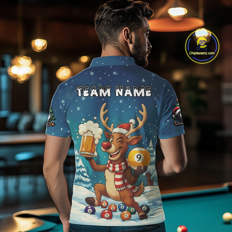 Funny Christmas Reindeer Beer Billiard Shirt For Men Custom 8 & 9 Ball Xmas Pool Team Jersey TDM5061