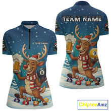 Load image into Gallery viewer, Funny Christmas Reindeer Beer Billiard Shirt For Women Custom 8 &amp; 9 Ball Xmas Pool Team Jersey TDM5061