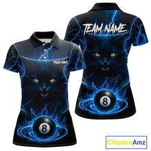 Load image into Gallery viewer, Blue 8 Ball Thunder Lightning Cat Billiard Shirt For Women Custom Pool Team Jersey Polo &amp; 1/4 Zip TDM5065