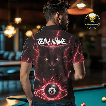 Red 8 Ball Thunder Lightning Cat Billiard Shirt For Men Custom Pool Team Jersey Polo & 1/4 Zip TDM5067