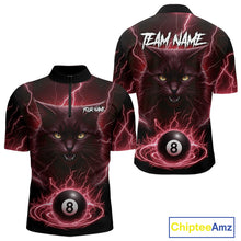 Load image into Gallery viewer, Red 8 Ball Thunder Lightning Cat Billiard Shirt For Men Custom Pool Team Jersey Polo &amp; 1/4 Zip TDM5067