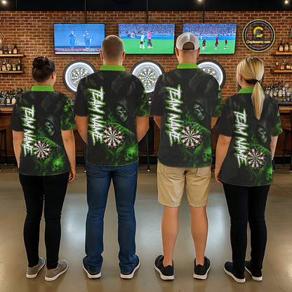 Green Grim Reaper Flame Darts Shirt For Women Custom Skull Darts Jersey Team Polo & Quarter Zip TDM5531