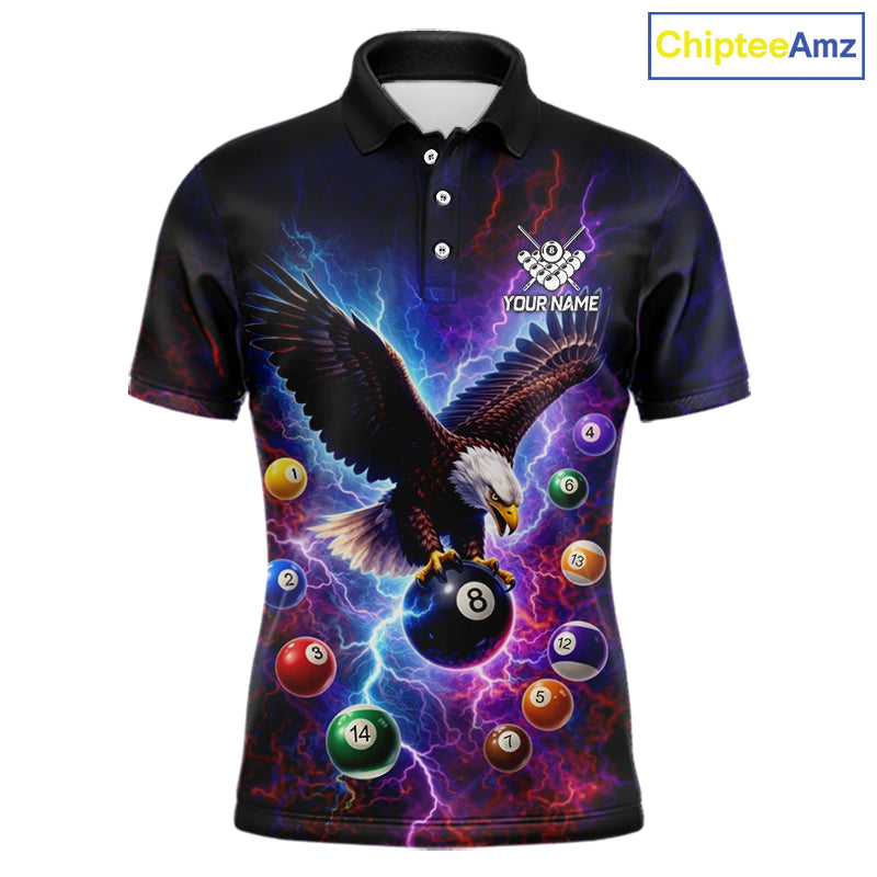 Custom Colorful Lightning Eagle Billiard Shirt For Men, 8 Ball Pool Team Jersey Polo & 1/4 Zip TDM6157