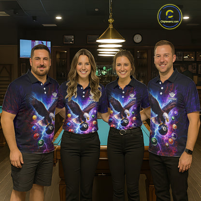 Custom Colorful Lightning Eagle Billiard Shirt For Men, 8 Ball Pool Team Jersey Polo & 1/4 Zip TDM6157