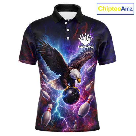 Custom Colorful Thunder Lightning Eagle Bowling Shirt For Men, Bowling Team Jersey Polo & 1/4 Zip TDM6158