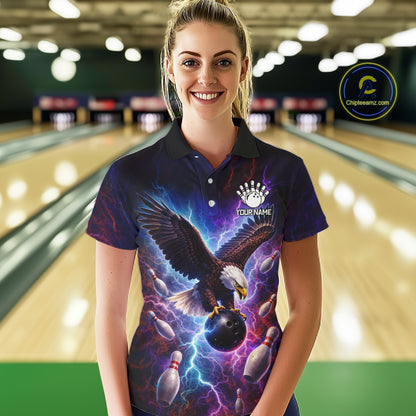 Custom Colorful Thunder Lightning Eagle Bowling Shirt For Women, Bowling Team Jersey Polo & 1/4 Zip TDM6158