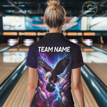 Custom Colorful Thunder Lightning Eagle Bowling Shirt For Women, Bowling Team Jersey Polo & 1/4 Zip TDM6158