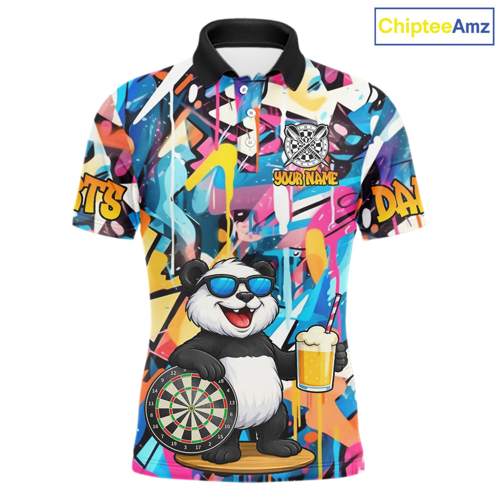 Funny Panda Colorful Graffiti Darts Shirt For Men Custom Darts Team Jersey Polo & 1/4 Zip TDM6394