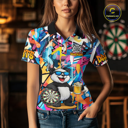 Funny Panda Colorful Graffiti Darts Shirt For Women Custom Darts Team Jersey Polo & 1/4 Zip TDM6394
