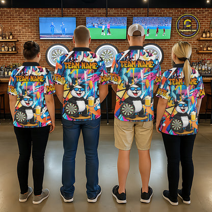 Funny Panda Colorful Graffiti Darts Shirt For Women Custom Darts Team Jersey Polo & 1/4 Zip TDM6394