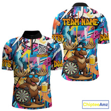 Load image into Gallery viewer, Funny Moose Colorful Graffiti Darts Shirt For Men Custom Darts Team Jersey Polo &amp; 1/4 Zip TDM6397