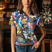 Load image into Gallery viewer, Funny Wolf Colorful Graffiti Darts Shirt For Women Custom Darts Team Jersey Polo &amp; 1/4 Zip TDM6398