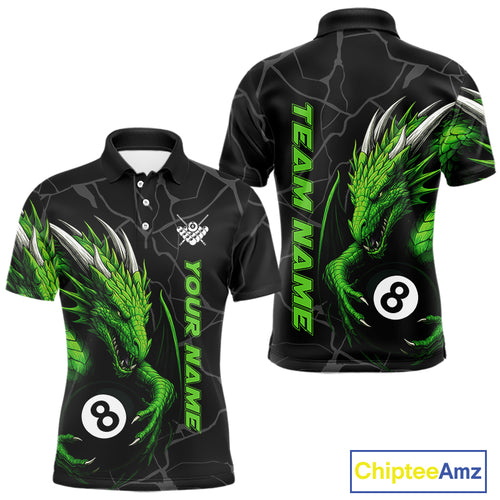 Custom Men's Dragon Billiard Shirt – Black And Green 8 Ball Pool Team Jersey Polo & Quarter Zip TDM4063