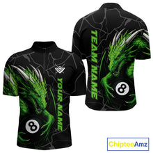 Load image into Gallery viewer, Custom Men&#39;s Dragon Billiard Shirt – Black And Green 8 Ball Pool Team Jersey Polo &amp; Quarter Zip TDM4063