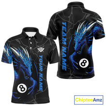 Load image into Gallery viewer, Custom Men&#39;s Dragon Billiard Shirt – Black And Blue 8 Ball Pool Team Jersey Polo &amp; Quarter Zip TDM4064