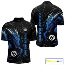 Load image into Gallery viewer, Custom Men&#39;s Dragon Billiard Shirt – Black And Blue 8 Ball Pool Team Jersey Polo &amp; Quarter Zip TDM4064