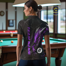 Load image into Gallery viewer, Custom Women&#39;s Dragon Billiard Shirt – Black And Purple 8 Ball Pool Team Jersey Polo &amp; Quarter Zip TDM4065