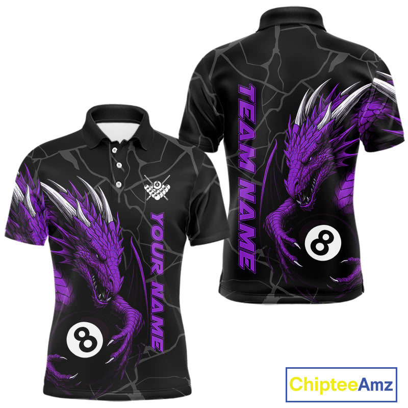Custom Men's Dragon Billiard Shirt – Black And Purple 8 Ball Pool Team Jersey Polo & Quarter Zip TDM4065
